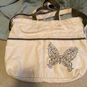 Thirty-One Cream Tote Bag with Butterfly Design
